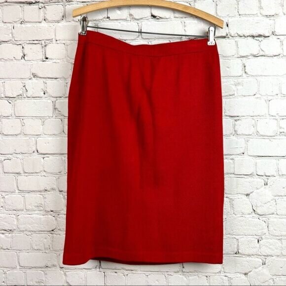 Vintage 80s St John By Marie Gray Red Knit Santana Skirt - Picture 3 of 9